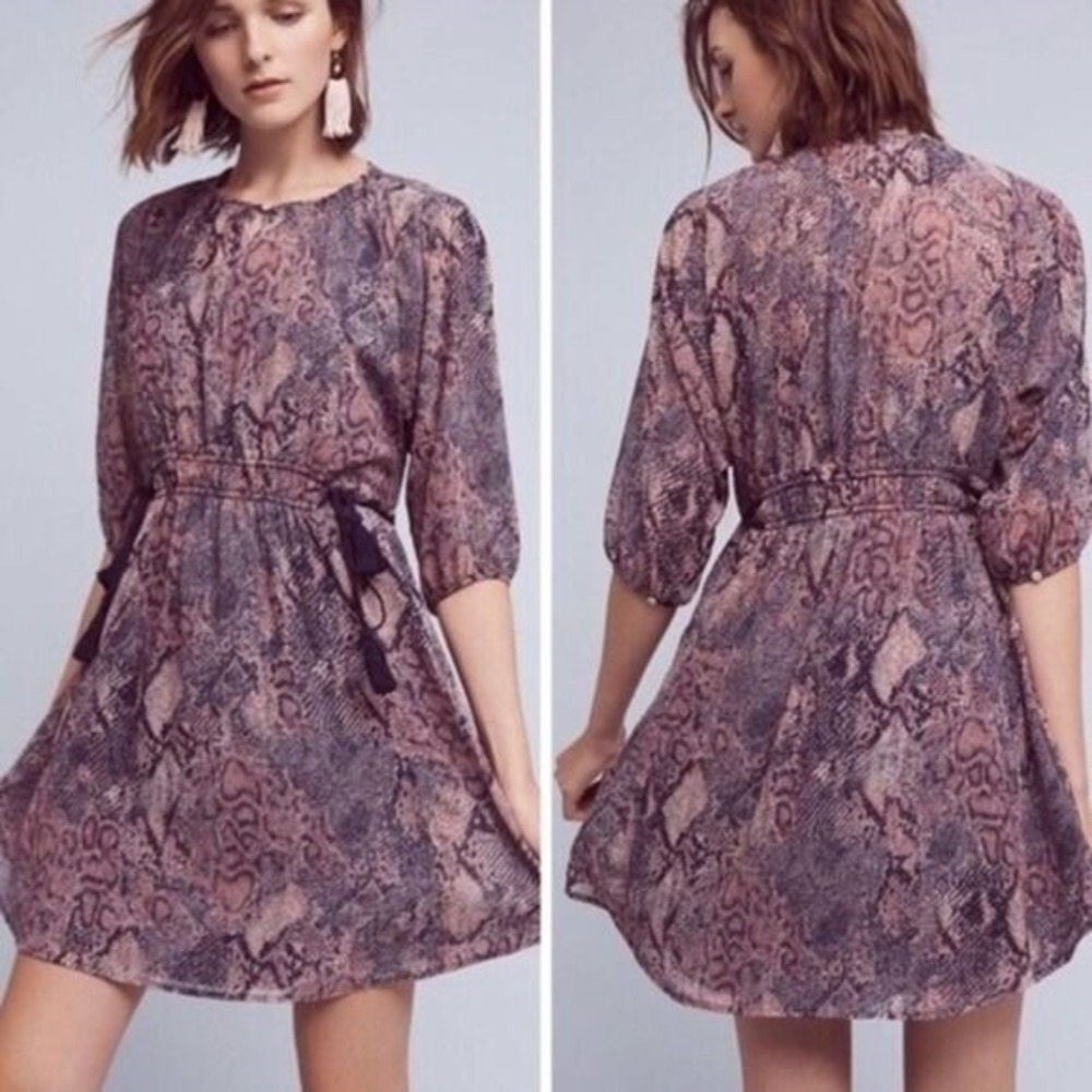 Anthropologie Floreat Zahara Snake Print Tassel Boho Dress Size XS